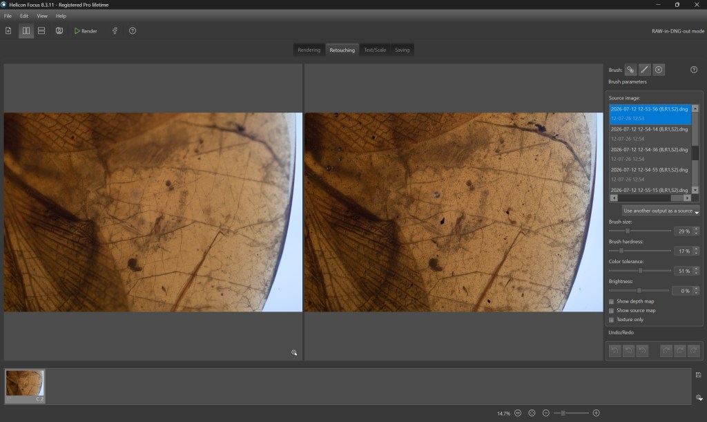 Retouching the final image using the calculated substacks